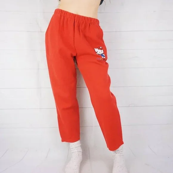 🍓VINTAGE 90s SANRIO BRIGHT RED HELLO KITTY SWEATPANTS🍓 - Picture 2 of 4
